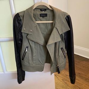 Mackage leather sleeve biker jacket